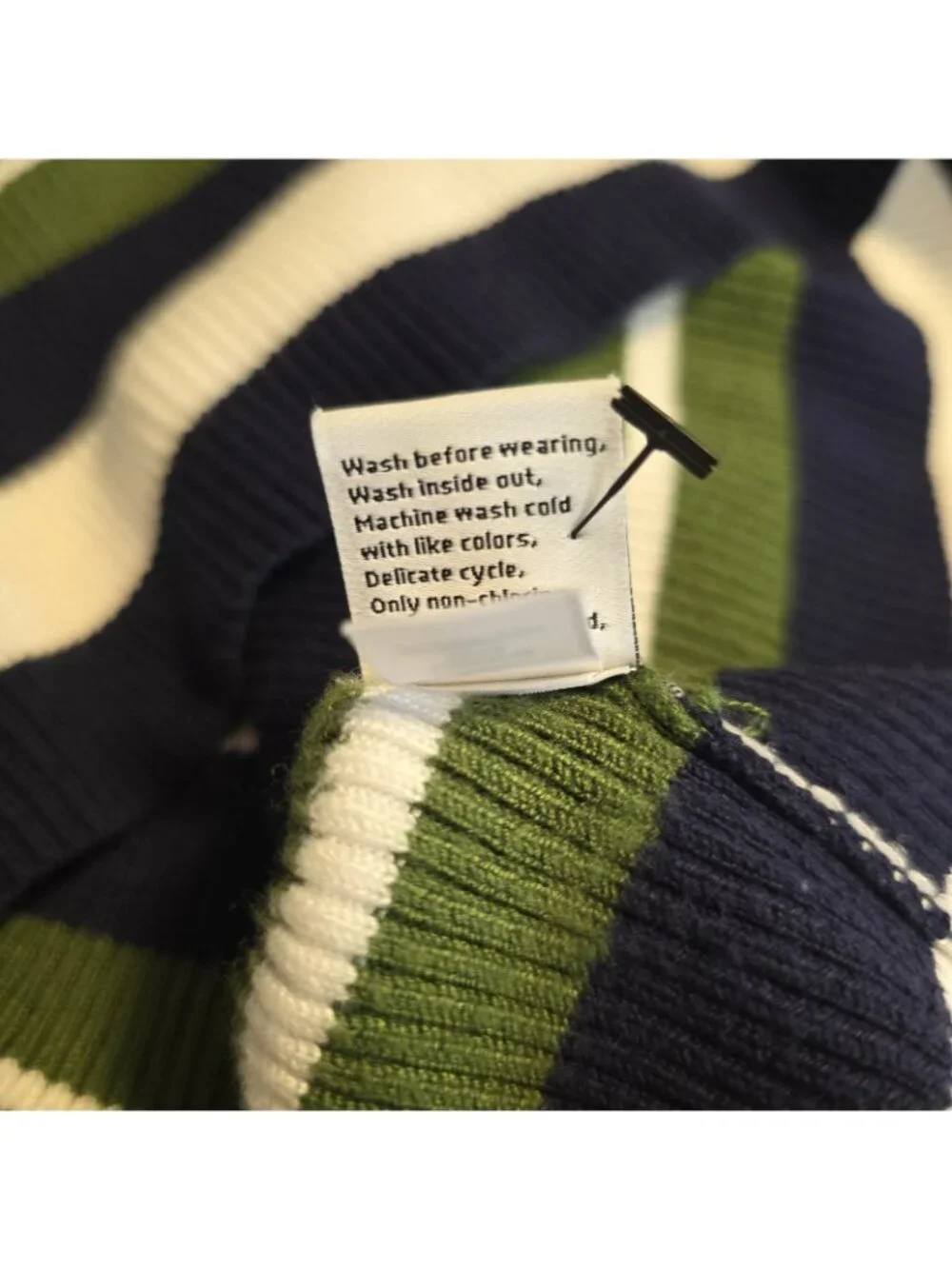 Nine West Rib Knit Crew Neck Sweater Rayon Blend Green Blue Striped Large NEW‎